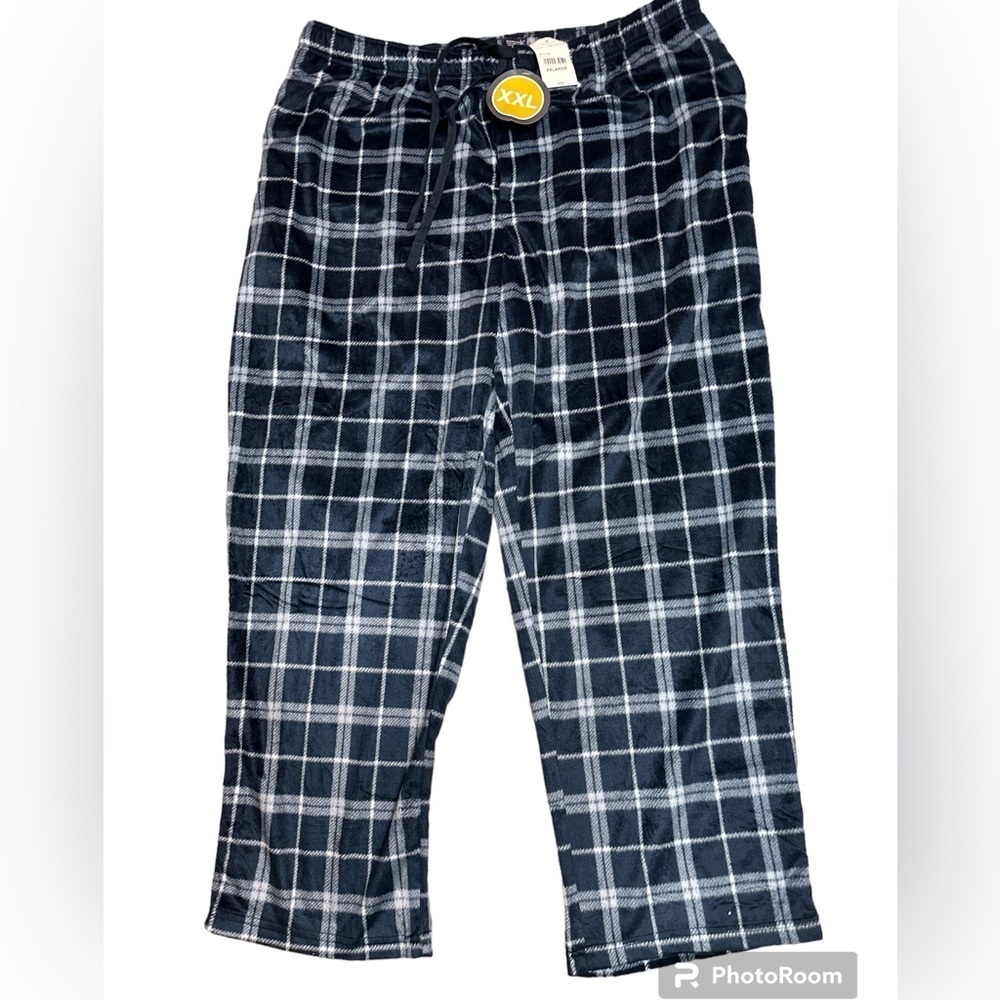 Stafford Men’s Sleep Pant Navy Plaid Soft Fleece Polyester XXL NWT